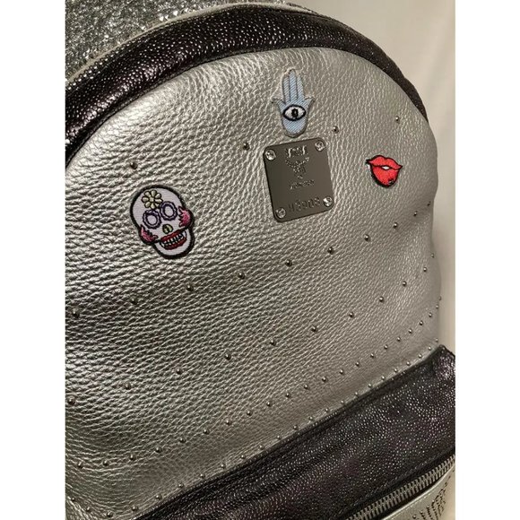 MCM Special Edition Silver Leather Swarovski Crystal Backpack with Rabbit Charm main image 5